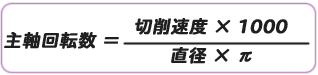 主軸回転数=切削速度×1000÷直径÷π
